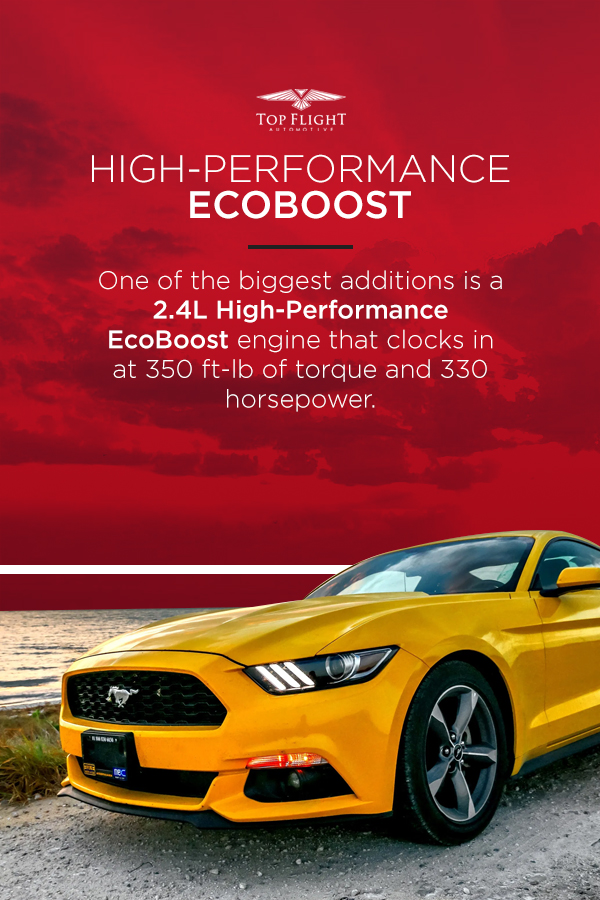 The 2020 Mustang features a 2.4L high performance EcoBoost engine