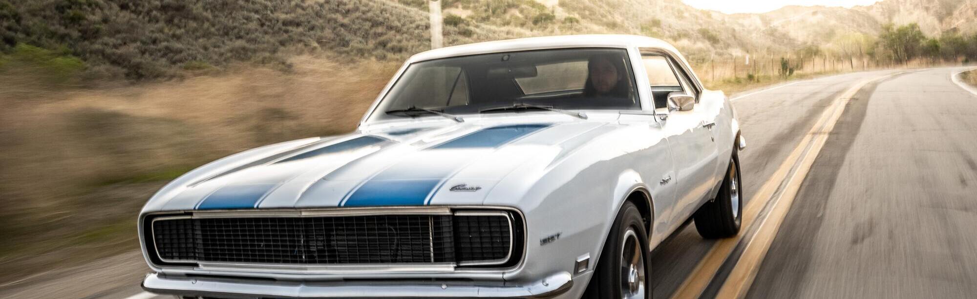 classic white blue stripe camaro cropped